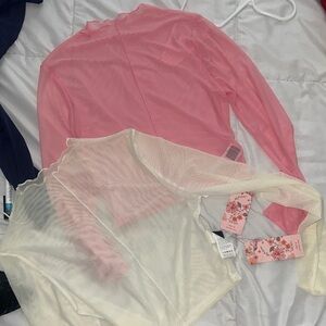 SHEIN Pink and Ivory Long Sleeve Mesh Tees